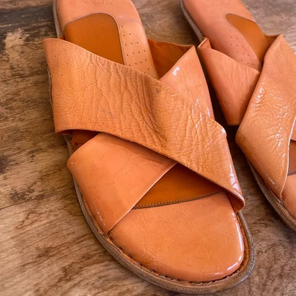 bolo Italian Designer Orange Leather Padded Comfort Sandals Men’s 11 ITALY NICE! - Picture 6 of 12